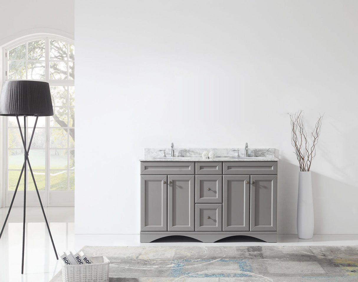 Virtu USA Talisa 60" Double Bath Vanity with White Marble Top and Round Sinks