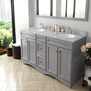 Virtu USA Talisa 60" Double Bath Vanity with White Marble Top and Round Sinks with Matching Mirror