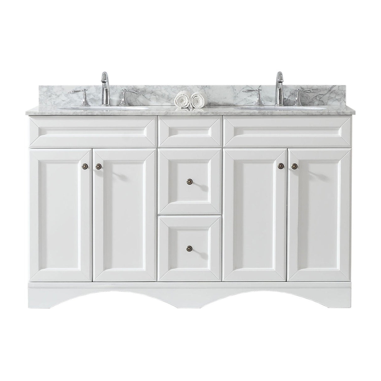 Virtu USA Talisa 60" Double Bath Vanity in White with Marble Top and Round Sink with Polished Chrome Faucet - Luxe Bathroom Vanities Luxury Bathroom Fixtures Bathroom Furniture