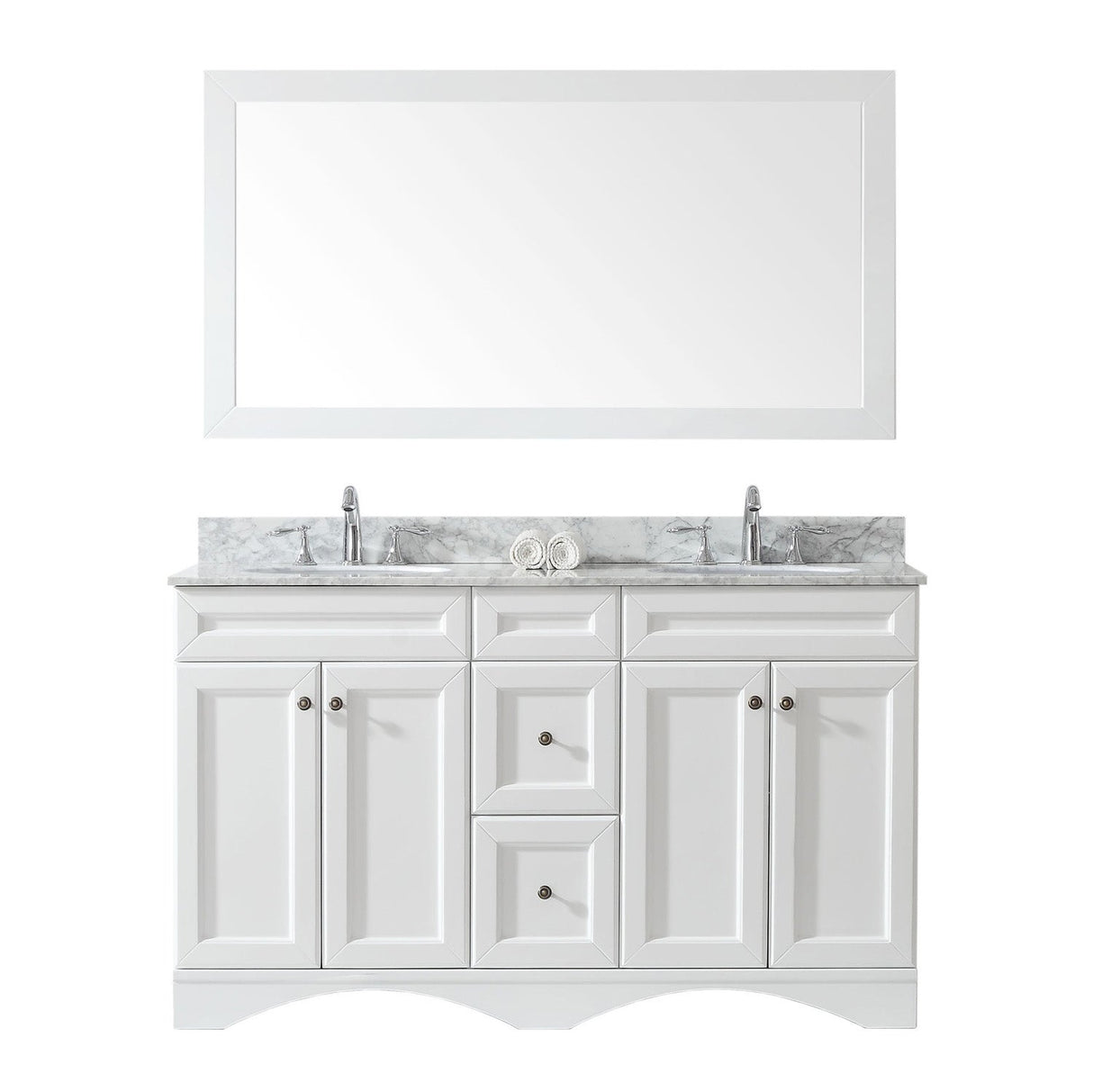 Virtu USA Talisa 60" Double Bath Vanity with Marble Top and Round Sink with Polished Chrome Faucet and Mirror - Luxe Bathroom Vanities