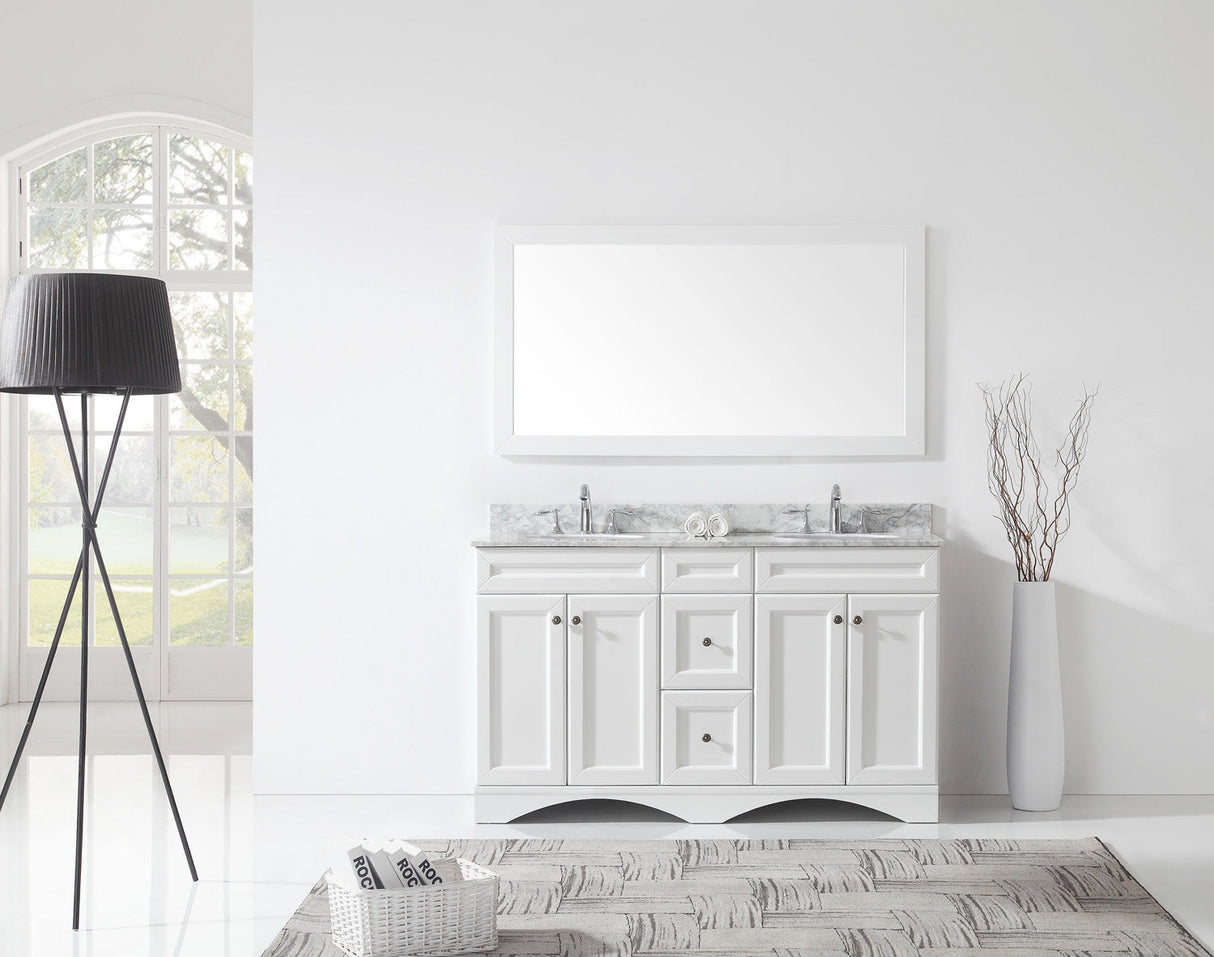 Virtu USA Talisa 60" Double Bath Vanity with White Marble Top and Round Sinks with Matching Mirror