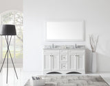 Virtu USA Talisa 60" Double Bath Vanity with White Marble Top and Round Sinks with Matching Mirror