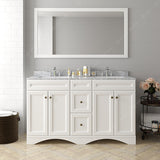 Virtu USA Talisa 60" Double Bath Vanity with White Marble Top and Round Sinks with Polished Chrome Faucets with Matching Mirror