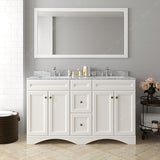 Virtu USA Talisa 60" Double Bath Vanity with White Marble Top and Round Sinks with Brushed Nickel Faucets with Matching Mirror