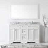Virtu USA Talisa 60" Double Bath Vanity with White Marble Top and Round Sinks with Brushed Nickel Faucets with Matching Mirror