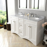 Virtu USA Talisa 60" Double Bath Vanity with White Marble Top and Round Sinks with Brushed Nickel Faucets with Matching Mirror