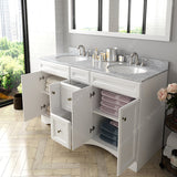 Virtu USA Talisa 60" Double Bath Vanity with White Marble Top and Round Sinks with Brushed Nickel Faucets with Matching Mirror