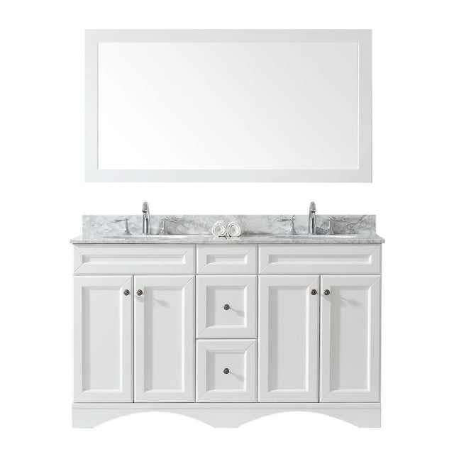 Virtu USA Talisa 60" Double Bath Vanity with Marble Top and Round Sink with Mirror - Luxe Bathroom Vanities