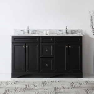 Virtu USA Talisa 60" Double Bath Vanity with White Marble Top and Square Sinks