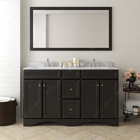 Virtu USA Talisa 60" Double Bath Vanity with White Marble Top and Square Sinks with Polished Chrome Faucets with Matching Mirror