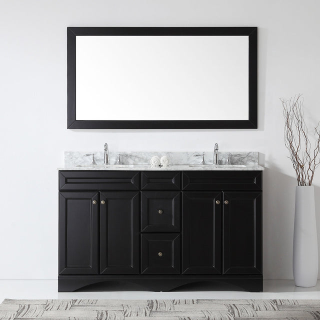 Virtu USA Talisa 60" Double Bath Vanity with White Marble Top and Square Sinks with Matching Mirror