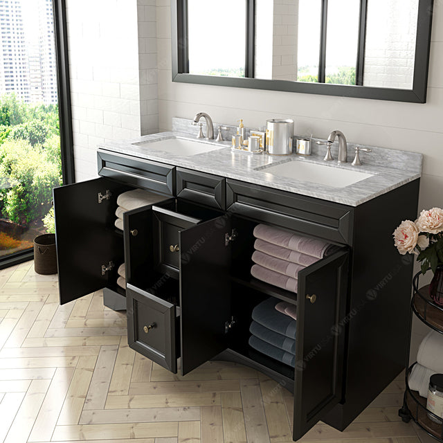 Virtu USA Talisa 60" Double Bath Vanity with White Marble Top and Square Sinks with Matching Mirror
