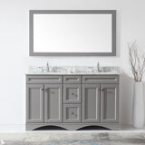 Virtu USA Talisa 60" Double Bath Vanity with White Marble Top and Square Sinks with Polished Chrome Faucets with Matching Mirror