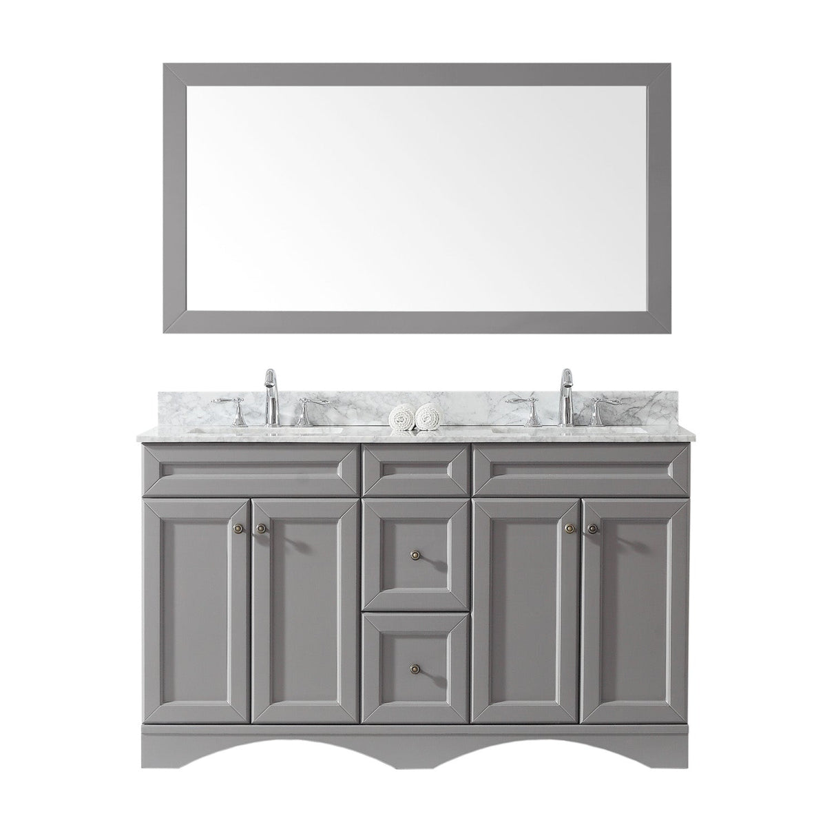 Virtu USA Talisa 60" Double Bath Vanity with Marble Top and Square Sink with Polished Chrome Faucet and Mirror - Luxe Bathroom Vanities