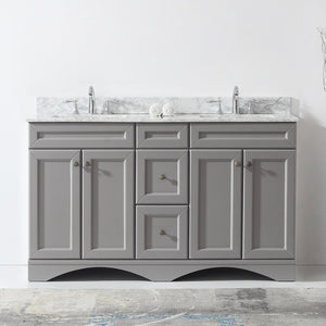 Virtu USA Talisa 60" Double Bath Vanity with White Marble Top and Square Sinks