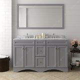 Virtu USA Talisa 60" Double Bath Vanity with White Marble Top and Square Sinks with Brushed Nickel Faucets with Matching Mirror