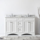 Virtu USA Talisa 60" Double Bath Vanity in White with White Marble Top and Square Sinks with Brushed Nickel Faucets