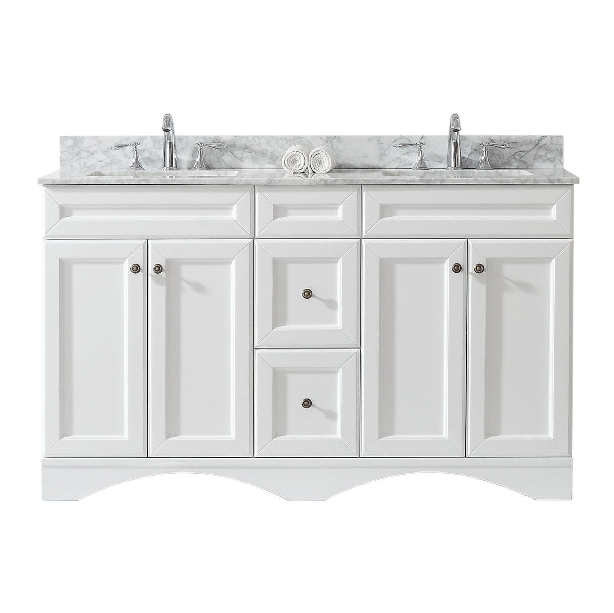 Virtu USA Talisa 60" Double Bath Vanity in White with Marble Top and Square Sink with Brushed Nickel Faucet - Luxe Bathroom Vanities Luxury Bathroom Fixtures Bathroom Furniture