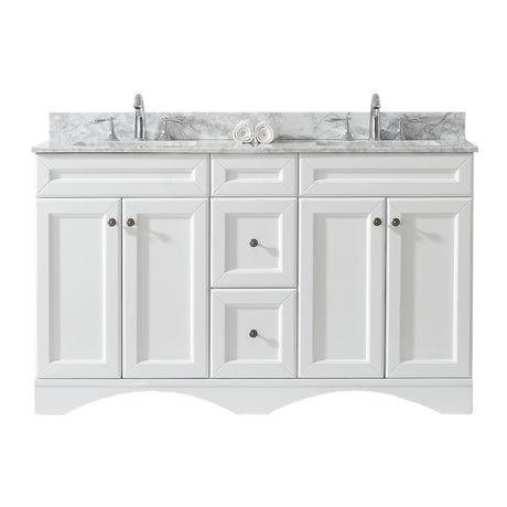 Virtu USA Talisa 60" Double Bath Vanity in White with Marble Top and Square Sink with Brushed Nickel Faucet - Luxe Bathroom Vanities Luxury Bathroom Fixtures Bathroom Furniture