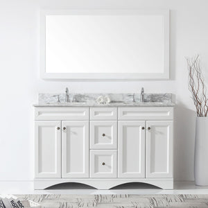 Virtu USA Talisa 60" Double Bath Vanity with White Marble Top and Square Sinks with Polished Chrome Faucets with Matching Mirror