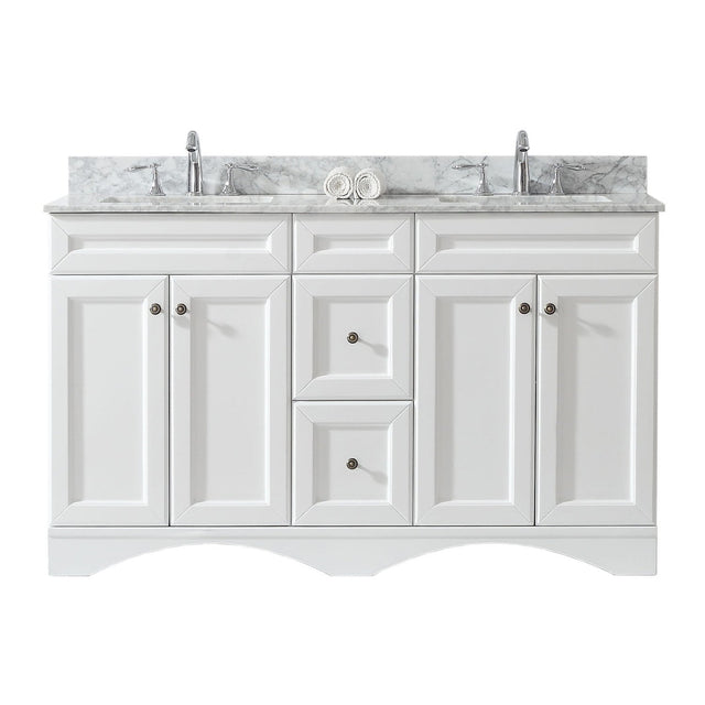 Virtu USA Talisa 60" Double Bath Vanity in White with Marble Top and Square Sink with Polished Chrome Faucet - Luxe Bathroom Vanities Luxury Bathroom Fixtures Bathroom Furniture