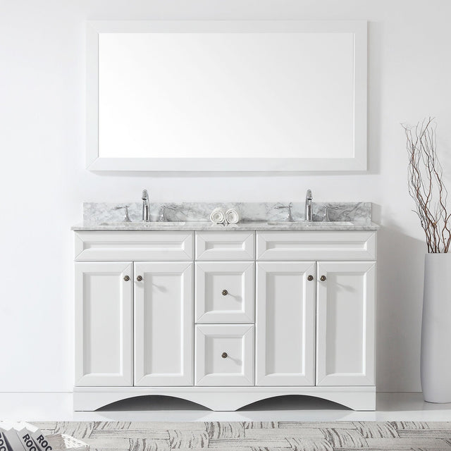Virtu USA Talisa 60" Double Bath Vanity with White Marble Top and Square Sinks with Matching Mirror