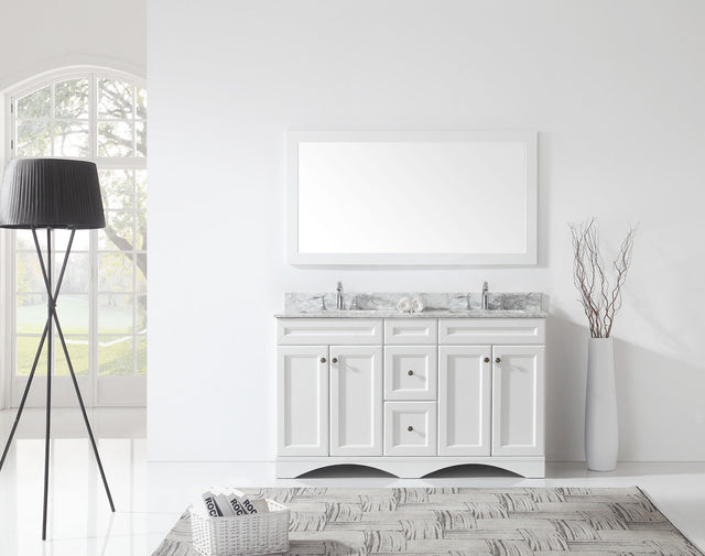 Virtu USA Talisa 60" Double Bath Vanity with White Marble Top and Square Sinks with Matching Mirror