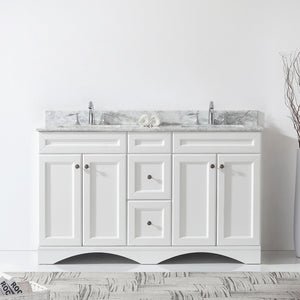 Virtu USA Talisa 60" Double Bath Vanity with White Marble Top and Square Sinks
