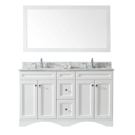 Virtu USA Talisa 60" Double Bath Vanity in White with Marble Top and Square Sink with Mirror - Luxe Bathroom Vanities Luxury Bathroom Fixtures Bathroom Furniture