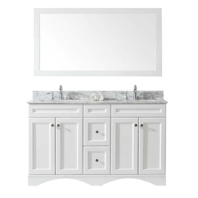 Virtu USA Talisa 60" Double Bath Vanity in White with Marble Top and Square Sink with Mirror - Luxe Bathroom Vanities Luxury Bathroom Fixtures Bathroom Furniture