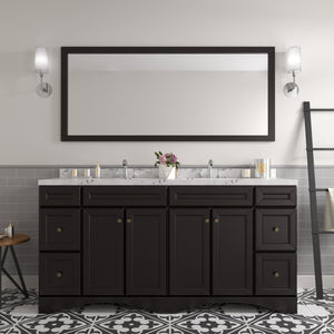 Virtu USA Talisa 72" Double Bath Vanity with White Quartz Top and Square Sinks with Brushed Nickel Faucets with Matching Mirror