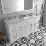 Virtu USA Talisa 72" Double Bath Vanity with White Quartz Top and Square Sinks with Polished Chrome Faucets with Matching Mirror