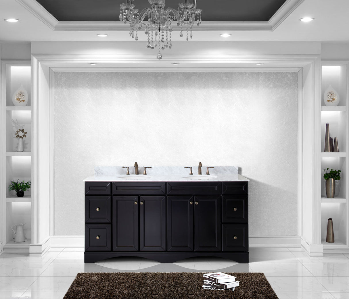 Virtu USA Talisa 72" Double Bath Vanity with White Marble Top and Round Sinks with Brushed Nickel Faucets