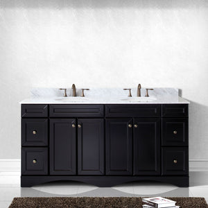 Virtu USA Talisa 72" Double Bath Vanity with White Marble Top and Round Sinks with Brushed Nickel Faucets
