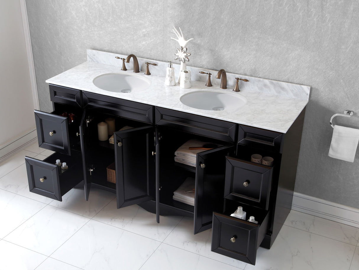 Virtu USA Talisa 72" Double Bath Vanity with White Marble Top and Round Sinks with Polished Chrome Faucets