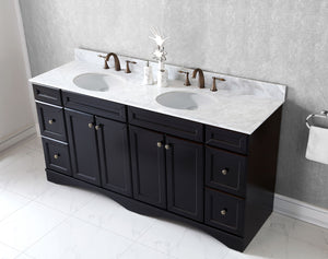 Virtu USA Talisa 72" Double Bath Vanity with White Marble Top and Round Sinks with Brushed Nickel Faucets