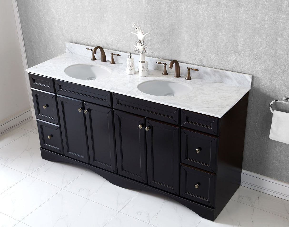 Virtu USA Talisa 72" Double Bath Vanity with White Marble Top and Round Sinks with Polished Chrome Faucets