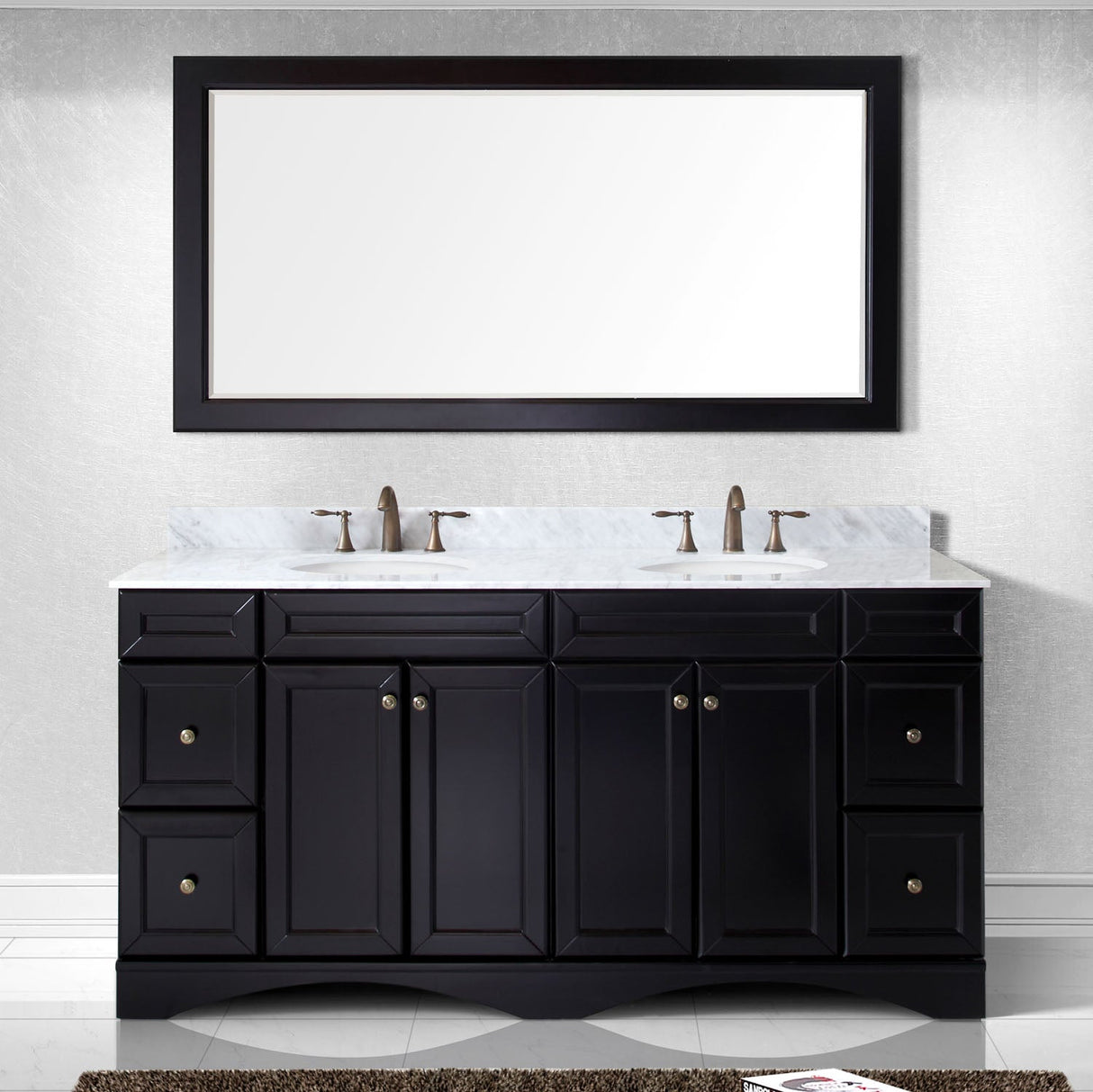 Virtu USA Talisa 72" Double Bath Vanity with White Marble Top and Round Sinks with Polished Chrome Faucets with Matching Mirror