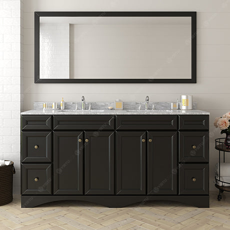 Virtu USA Talisa 72" Double Bath Vanity with White Marble Top and Round Sinks with Polished Chrome Faucets with Matching Mirror