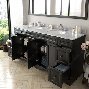 Virtu USA Talisa 72" Double Bath Vanity with White Marble Top and Round Sinks with Brushed Nickel Faucets with Matching Mirror