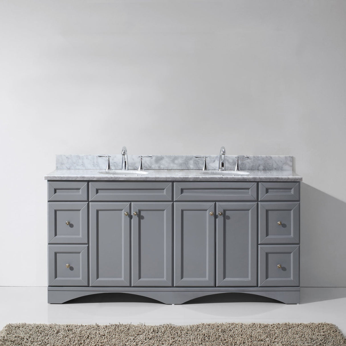 Virtu USA Talisa 72" Double Bath Vanity with White Marble Top and Round Sinks with Polished Chrome Faucets