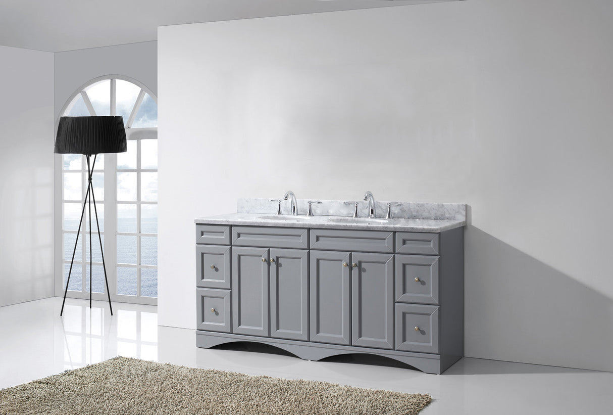 Virtu USA Talisa 72" Double Bath Vanity with White Marble Top and Round Sinks with Polished Chrome Faucets