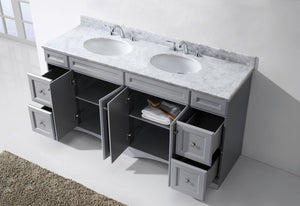 Virtu USA Talisa 72" Double Bath Vanity with White Marble Top and Round Sinks with Brushed Nickel Faucets