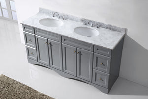Virtu USA Talisa 72" Double Bath Vanity with White Marble Top and Round Sinks with Brushed Nickel Faucets
