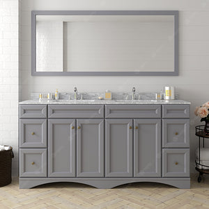 Virtu USA Talisa 72" Double Bath Vanity with White Marble Top and Round Sinks with Brushed Nickel Faucets with Matching Mirror
