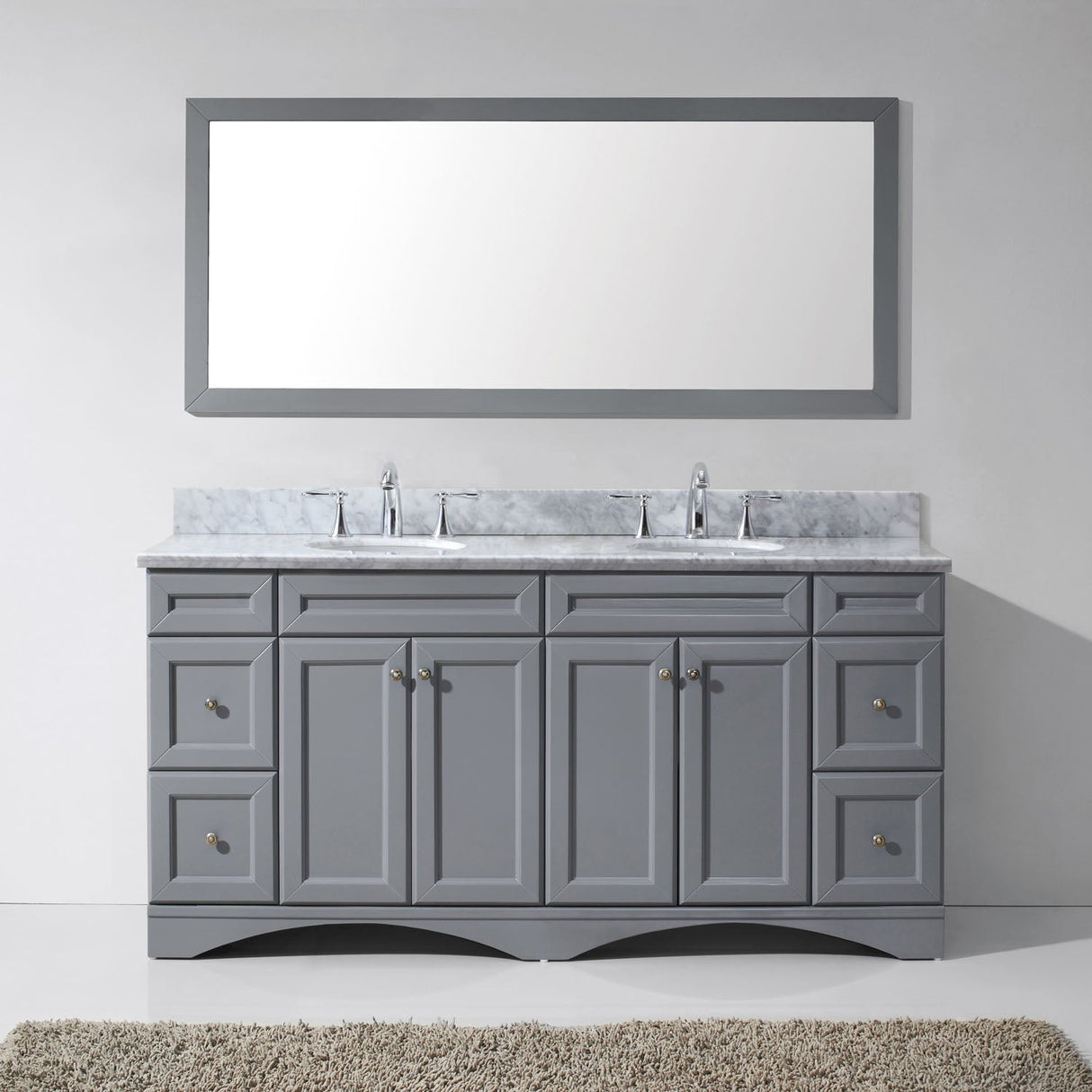 Virtu USA Talisa 72" Double Bath Vanity with White Marble Top and Round Sinks with Matching Mirror