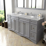 Virtu USA Talisa 72" Double Bath Vanity with White Marble Top and Round Sinks with Brushed Nickel Faucets with Matching Mirror
