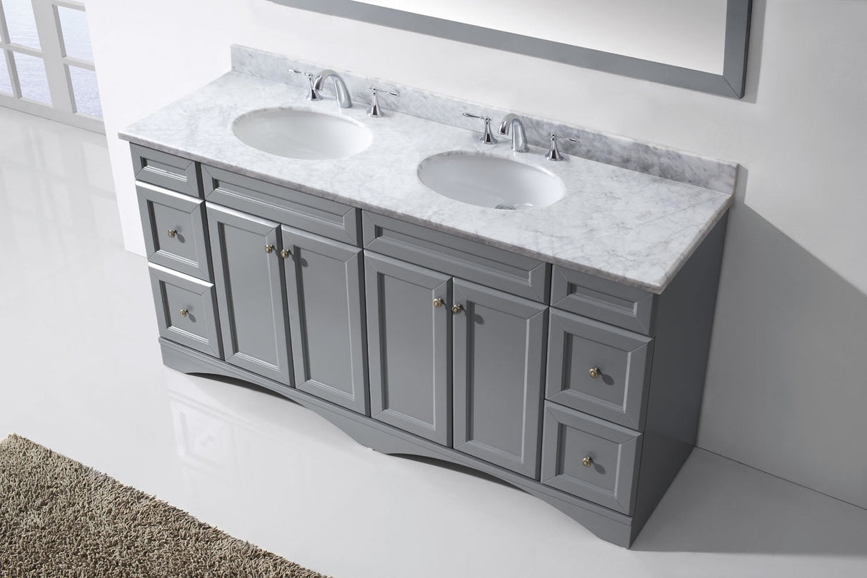 Virtu USA Talisa 72" Double Bath Vanity with White Marble Top and Round Sinks with Brushed Nickel Faucets with Matching Mirror