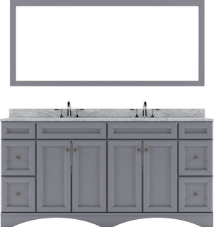 Virtu USA Talisa 72" Double Bath Vanity with Marble Top and Round Sink with Brushed Nickel Faucet and Mirror - Luxe Bathroom Vanities