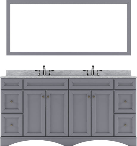 Virtu USA Talisa 72" Double Bath Vanity with Marble Top and Round Sink with Mirror - Luxe Bathroom Vanities